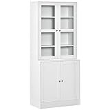 HOMCOM Vitrina Armario de Libros con 4 Puertas y Estantes Ajustables Estilo Moderno Armario de Cocina para Salón Cocina Oficina Dormitorio 76x40x178,5 cm Blanco