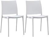 CLP Set De 2 Sillas Apilables Meton De Plástico I Butacas para Exterior o Interior Impermeables con Respaldo & 4 Patas, Color:Blanco