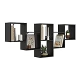 KUBUTKU Estantería de pared decorativa con 6 estantes, 160 x 66 x 18 cm, diseño escandinavo, para salón, cocina, oficina, dormitorio, baño, estantería colgante (negro)