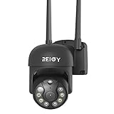 REIGY 1296P Cámara de Vigilancia WiFi Exterior/Interior 360 Grados, 3MP Camara de Seguridad IP PTZ, Visión Nocturna Infrarroja y Color, Audio Bidireccional, Detección de Movimiento Negro