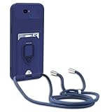 Beajew Funda para Samsung Galaxy J4 Plus, Cubierta de Cámara Deslizante Proteger,Anillo Soporte magnético de Hierro+Ranura para Tarjeta,Ajustable Collar Correa de Cuello Cordón -Azul