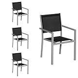 Happy Garden Juego de 4 sillas de Aluminio Gris textileno Negro