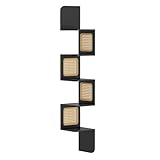 VASAGLE Estantería de Esquina, Estantería Flotante de 5 Niveles, Estantería Zigzag Montada en la Pared, Laterales de Ratán de PVC, Cocina, Dormitorio, Salón, Estilo Boho, Negro Ceniza LLS582B21