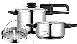 Fagor Dual Xpress Olla a Presión 6 + 4 Litros, Inducción, Express Super Rápida, Acero Inox. 18/10, Todo Tipo Cocinas, Fondo Termodifusor, Regulador Presión, 5 Sistemas Seguridad, Incluye Cestillo