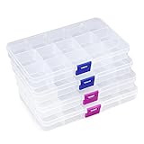 Cajas Almacenaje Plastico 4 Piezas, Opret Ajustable Cajas Organizadoras Pequeña 15 Compartimentos, Caja Separadores Plastico