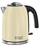 Russell Hobbs Hervidor de Agua Eléctrico Colours Plus - 1,7 litros, 2400 W, Filtro Extraíble, Zona de Ebullición Rápida, Base de 360°, Indicador del Nivel de Agua, Acero Inoxidable, Crema - 20415-70