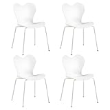 EGGREE Juego de 4 Sillas de Cocina Apilables con Patas Metálicas Ajustables, Asiento Ancho de Plástico Estable e Impermeable Apto para Comedor, Cocina, Salón, Jardín, Patio - Blanco