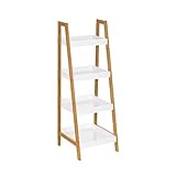 LOLAhome Estantería Escalera Madera Bambú Baño | Mueble Organizador Piramidal con 4 Niveles | Estante Almacenaje Cocina y Decoración Hogar | Natural y Blanca | De 30x29x72 cm