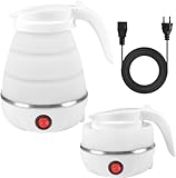 UieaMsio Hervidor Eléctrico Plegable 600 ml Portátil Kettle Mini Hervidor de Agua Lotvic Hervidor Eléctrico Plegable,Hervidor de Viaje de Silicona para Camping, Viajes y Vacaciones(blanco)