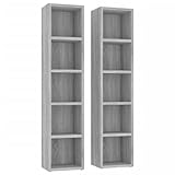 vidaXL 2X Estantería para CD Mueble Expositor Librería Estante Doméstico Oficina Habitación Almacenamiento Cajones Madera Gris Sonoma