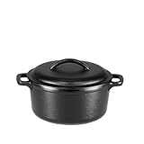 Amazon Basics - Redondo Horno holandés de hierro fundido pretratado con asa doble, 1,89 l, Negro