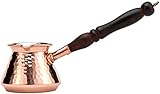 DEMMEX Cezve Ibrik Briki - Cafetera de cobre martillado más grueso de 1 mm con mango de madera y cuchara de madera, para 3 personas (cobre)