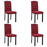 vidaXL 4X Sillas Comedor Tapizadas Tela Patas Madera Maciza Diseño Elegante Moderno Asiento Acolchado Espuma Suave Respaldo Botones Rojo Vino Salón