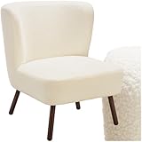 TecTake® Sillón Moderno, Sillón de Cocktail Tapizado Bouclé, Respaldo Curvado, Patas Acero, Protector Suelo, Sillones Dormitorio, Muebles Salon Modernos, Silla Comedor - Blanco
