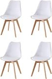 Baroni Home Silla de Comedor o de Trabajo con Patas de Madera, Silla Ergonómica con Cojín Integrado, 50X48X82 cm (Blanco, 4)