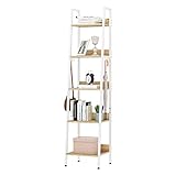 WOLTU Escalera Estantería Blanca de Estilo Industrial, Estantería Almacenaje de Madera y Metal con 4 Ganchos Extraíbles, Librería de 5 Niveles para Salón, 40x36x170 cm RGB9289whe