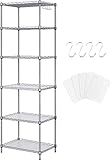 Taotigzu Estanterias almacenaje con 6 baldas,estanteria Metalica con 6 Baldas Ajustables y 4 Ganchos,42 * 30 * 160cm,Plata