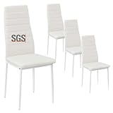 buybyroom Sillas de Comedor Juego de 4 Sillas de Metal para Cocina, Silla de Mesa de Comedor Asiento Cómodo y Tapizado, Blanco