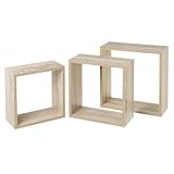 LOLAhome Set de 3 estantes Cubo Grandes de MDF Color Roble Claro