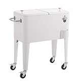 LOLAhome Nevera Carrito Vintaje para Barbacoa | Blanca, 56 litros de Capacidad, de Acero con epoxi Anticorrosión | Carrito de Bebidas Auxiliar isotermo | para Exterior, Jardín, Terraza | Fresh
