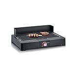 Severin Barbacoa de mesa con placa de grill acanalada para interior y exterior, barbacoa eléctrica con arranque rápido, mini barbacoa sin riesgo de quemaduras, negro, PG 8567