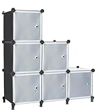 AWTATOS Organizador de almacenamiento de 6 cubos con puertas, estante modular apilable para dormitorio, bricolaje, negro