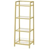 HOOBRO Estantería de Baño, Estantería de Metal de 4 Niveles, Estantería Escalera, con Paneles de Cristal, Estantería con Recinto, para Sala de Estar, Dormitorio, Baño, Estudio, Dorado EGD79CJ01