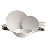 ECHTWERK Vajilla vintage de 18 piezas, diseño 'Blanka' nature, para 6 personas, Elegante vajilla con estructura de gres con 6 x platos llanos, 6 x platos hondos, crema