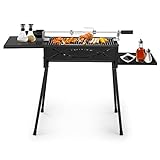 GOPLUS Barbacoa de carbón Vegetal con Horno, Parrilla de Acero Inoxidable con Patas extraíbles y estantes Laterales, Barbacoa portátil para reuniones camping picnics terraza, 60×41×74 cm