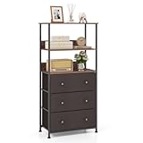 COSTWAY Cajonera con 3 Cajones con 3 Estantes Abiertos, Cómoda Dormitorio con Marco de Metal, Organizador con Contenedores de Tela Extraíbles para Dormitorio, Sala de Estar, Oficina