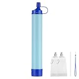 HOTUT Filtro de Agua Portátil, 1 Pieza Filtro de Agua Supervivencia, Filtro de Agua Personal con Bolsa Agua y Pajita, Sistema de Filtro Portátil 4000L 0.01 Micron Emergencia para Senderismo, Camping