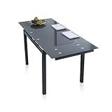 duehome | Milan, Mesa de Cristal Extensible para Comedor, Salón o Cocina, Acabado en Cristal Ahumado Gris, Medidas: 110-170 cm (Largo) x 70 cm (Ancho) x 75 cm (Alto)