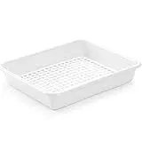 Tradineur - Pack de 4 bandejas frigoríficas de Almacenamiento con Rejilla, plástico Reutilizable, descongelar Alimentos, Fabricado en España - 35 x 27 x 6 cm - Blanco