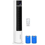 HOMCOM Enfriador de Aire Bajo Consumo 3 en1 Oscilante Humificador con Control Remoto Pantalla LED 3 Velocidades 3 Modos y Temporizador 12h Climatizador Evaporativo Torre 33x26x105 cm Blanco y Negro
