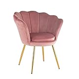 Baroni Home Sillón de Terciopelo en Forma de Concha con Patas Doradas Brillantes, Silla para Salón, Comedor, Dormitorio, 69x71x84 cm, Rosa Empolvado