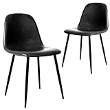 CangLong Pack de 2 Sillas Comedor de Cuero, Diseño Nórdico, Sillas de Comedor Ergonómicas y Versátiles, Sillas Cocina Elegantes, Negro