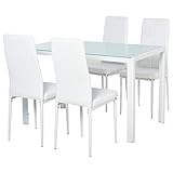 HOMCOM Conjunto de Comedor Mesa y 4 Sillas 5 Piezas Juego de Mueble de Cocina Mesa Rectangular de Vidrio Templado y Sillas Tapizadas en PU con Patas de Metal Blanco