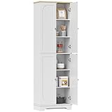 HOMCOM Alacena de Cocina Armario de Cocina Mueble Auxiliar de Cocina con 4 Puertas y Estantes Ajustables para Comedor Salón 60x30x183 cm Blanco