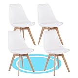 Dekohome Sillas de Comedor, Sillas de Cocina Nórdicas con Asiento Blando, Tapizado y Patas Resistentes de Madera de Haya, 4 Sillas, Blanco