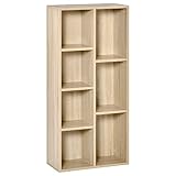 HOMCOM Estantería para Libros Librería de Madera con 7 Compartimentos de Almacenaje Plantas Archivos para Sala de Estar Dormitorio Oficina 50x24x106 cm Roble