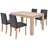 vidaXL Conjunto de Sillas y Mesa Juego de Comedor Muebles de Salón Cocina Comer Casa 5 Piezas de Cuero Sintético y Madera de Roble Negro