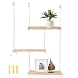 NIHUIFDPY Estantes colgantes de pared de macramé, estante flotante de madera rústica de 3 niveles con cuerda ajustable para exhibir plantas colgantes fotos para dormitorio, baño, sala de estar, cuarto