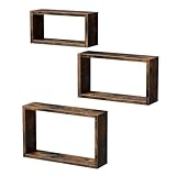 VASAGLE Estantes de Pared, Juego de 3 Cubos de Estantes Flotantes, Organizadores de Almacenamiento de Cubos, Longitud de 40/35/30 cm, Marrón Rústico LWS094X01