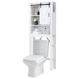 COSTWAY Armario de Almacenamiento sobre el Inodoro, Organizador sobre el Inodoro de 3 Niveles con Puerta Corredera & Estantes Ajustables, Estanteria sobre Inodoro para Baño, Lavandería, Blanco