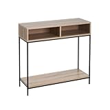 LEKE GO Consola Auxiliar Moderna con Estante de Madera y Metal Negro de 80x30x75 cm (Negra)