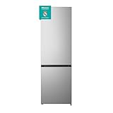 Hisense RB343D4CDE - Frigorífico Combi Cíclico, 269L, Class E, Ancho 55cm x Alto 180cm, Puerta Reversible, Apertura de Puertas 90º, Iluminación Led, Cajón Frutas y Verduras, Gran Capacidad, Inox