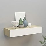 Tidyard Estante con cajón de Pared, Estanteria Pared, Estante con Cajon, Msitas de Noche Colgantes, Estantes Flotantes, Estanteria Cubo, Color Roble Blanco MDF 60x23,5x10cm