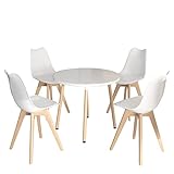 I LOVE FACE Juego de mesa para cuatro personas con 4 sillas, mesa de cocina redonda de madera, resistente a los arañazos, ideal para espacios pequeños (blanco)