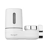 Ibergrif M91007 Filtro Agua Grifo, Sistema de Filtración de Agua del Grifo el Hogar (1 Filtro Incluido), Filtra Eficazmente Cloro, Sedimentos, Metales Pesados, Apto para la Mayoría de Grifos, Blanco