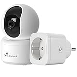 NIVIAN cámara Cámara de vigilancia Interior Domo 360º WiFi+Enchufe-2K-Audio bidireccional-Deteccion Humanos y Auto-Tracking-Apta para Interior-Compatible con Amazon Alexa y Google Home–App Tuya